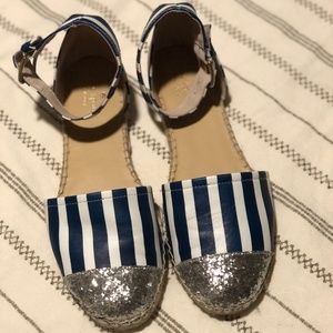 Kate Spade Blue and White Striped Espadrilles